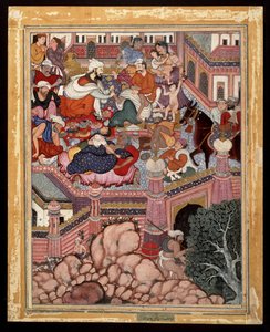 Amr, verkleidet als Mazmahil der Chirurg, praktiziert Quacksalberei an den Zauberern von Antali, ca. 1570