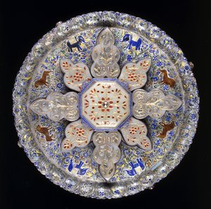 Indische Silber- und Jade-Süßigkeitenschale mit Löwen und Elefanten, frühes 19. Jahrhundert