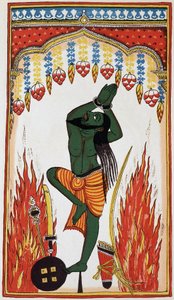 Aradjama, betend und Buße tuend, um die Waffen zu erhalten, die ihn unbesiegbar machen werden, Lithographie 18. Jahrhundert