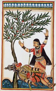 Bali von einem Pfeil getötet, neben ihm seine Frau Tara, Lithographie 18. Jahrhundert von Indian School