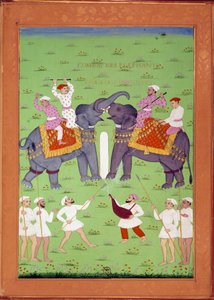 Kampf von zwei Elefanten am Hof von Shah Alem von Indian School