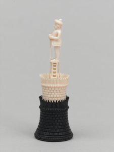 Schwarzer Turm, Schachfigur, Indien, ca. 1820