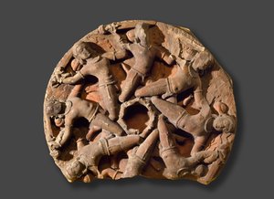 Deckenrundel mit acht verbundenen bewaffneten Kriegern, Süd-Rajasthan