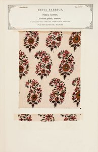 Baumwollprobe mit Chetee (Chintz) Druck aus Arcot in Madras, aus The Collection of the Textile Manufacturers of India, von John Forbes Watson, veröffentlicht 1866