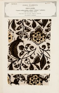 Kleine glasierte Palampore- oder Bettdeckenprobe aus Masulipatam in Madras, aus The Collection of the Textile Manufacturers of India, von John Forbes Watson, veröffentlicht 1866