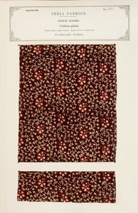 Grobe Baumwollprobe mit Chetee (Chintz) Muster aus Arcot in Madras, aus The Collection of the Textile Manufacturers of India, von John Forbes Watson, veröffentlicht 1866 von Indian School