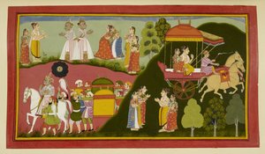 Dasaratha und seine Königinnen kehren nach Ayodhya zurück und lassen Rishyasringa und Shanta zurück