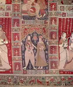 Detail eines Wandteppichs mit europäischen Figuren von Indian School