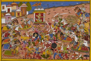 Dhanada kämpft gegen Ravana in einem heftigen Kampf zwischen ihren Armeen