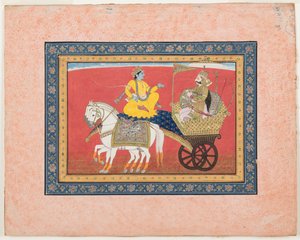 Dialog zwischen Krishna und Arjuna auf dem Schlachtfeld von Kurukshetra, ca. 1820 von Indian School
