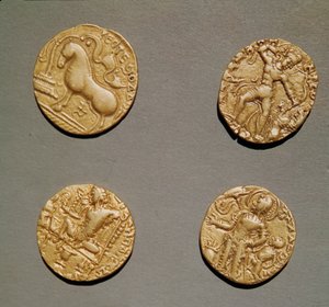 Dinars von Samudragupta (335-375), Kumaragupta I (415-454) und Chandragupta I (320-335) (Gold)