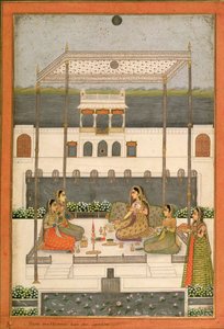 Abendgesellschaft im Garten eines Mogulpalastes, Lucknow oder Murshidabad, Westbengalen, 1760 von Indian School