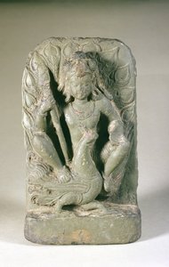 Figur von Skanda mit seinem Pfau, Punjab Hills von Indian School