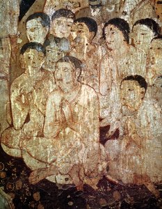 Gruppe von Jüngern, die den Tod Buddhas betrauern, aus dem Inneren der Höhle 17