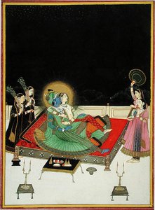 Radha und Krishna bewundern sich im Spiegel, ca. 1800 von Indian School