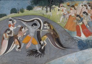 Krishna bezwingt Kaliya, den Schlangendämon, ca. 1785 von Indian School