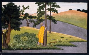 Krishna lehnt an einem Baum und wartet auf Radha, ca. 1780 von Indian School