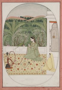 Dame auf einer Terrasse mit einer Wasserpfeife, ca. 1770