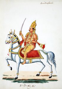 Lord Kalki auf seinem Pferd Devadatta mit Schwert in der Hand