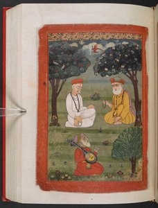 MS Panj B 40, f.131v, Bhagat Kabir ji und Guru Nanak Dev ji treffen sich, Illustration aus der 