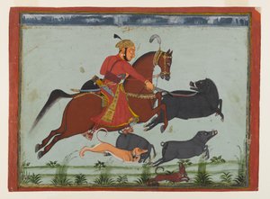 Maharaja Pratap Singh II von Mewar jagt Wildschweine (um 1750-75) von Indian School
