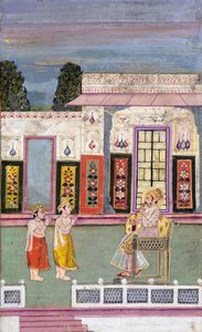 Maharaja Sawai Jai Singh begrüßt von zwei gekrönten Männern von Indian School