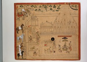 Maharana Amar Singh von Mewar am Eklingji-Tempel, ca. 1695