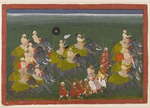 Maharana Sangram Singh von Mewar in einer Elefantenprozession, Udaipur, Rajasthan, ca. 1730-40