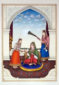 Maharani Jindan, aus Das Königreich Punjab, seine Herrscher und Häuptlinge, Band I, ein Band mit 27 Aquarellstudien eines unbekannten indischen Künstlers, ca. 1840 von Indian School