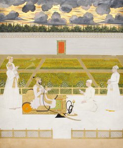 Mir Jaffar, Nawab von Murshidabad, mit einem Höfling und Gefolge von Indian School