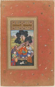 Mongolischer Häuptling und Gefolge, Folio aus dem Gulshan-Album (Rosengarten-Album), ca. 1600