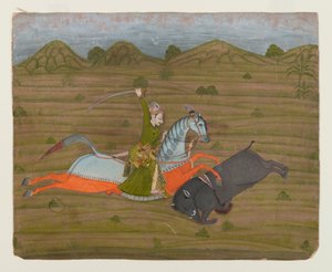 Prinz auf Wildschweinjagd (Miniaturmalerei), 1765 von Indian School