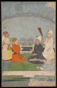 Prinz besucht einen heiligen Mann, abgelöstes Albumblatt mit Malerei, Mitte des 18. Jahrhunderts von Indian School
