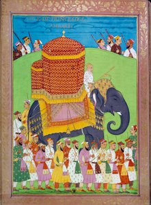 Prinzessin im Sänftensitz auf einem Elefanten am Hof von Shah Alem von Indian School