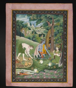 Rama, Lakshmana und Sita kochen und essen in der Wildnis, ca. 1820