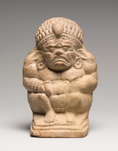 Rassel in Form eines kauernden grotesken Yaksha (Terrakotta)