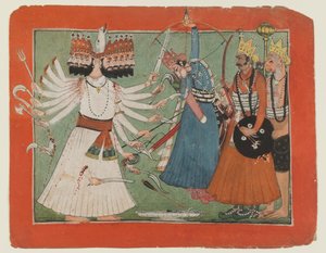 Ravana fordert Ramas Armee heraus, ca. 1750 von Indian School
