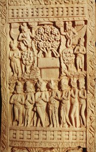 Relief, das die Verehrung Buddhas durch einen Baum darstellt, Späte Maurya-Periode, Sunga-Dynastie (180-72 v. Chr.) von Indian School