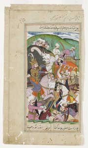 Rustam fängt den Khaqan von China mit einem Lasso und zieht ihn von seinem weißen Elefanten, ca. 1790 von Indian School