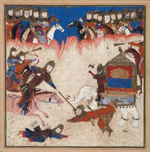 Rustam fängt den Khaqan von China mit einem Lasso und zieht ihn von seinem Elefanten, ca. 1450 von Indian School