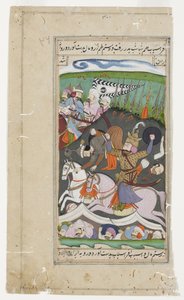 Rustam hebt Afrasiab aus seinem Sattel an seinem Gürtel, ca. 1790 von Indian School
