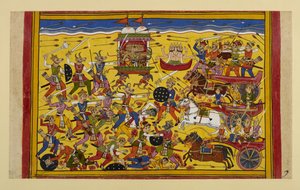Ravana kämpft ein Jahr lang gegen die Nivatakavacas, bis Brahma eingreift und sie Frieden schließen
