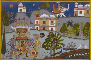 Ravana marschiert nach Devaloka, während Indra die Götter versammelt und Vishnus Hilfe sucht