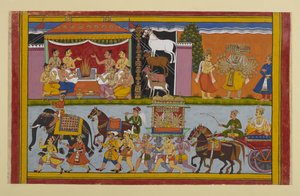 Ravana besucht Nikumbhila, wo Meghanada Opfer für die Macht der Illusion durchführt
