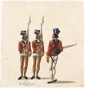 Sepoys und ein indischer Offizier, Bengalische Armee, ca. 1815 von Indian School