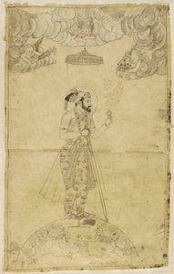Shah Jahan steht auf einem Globus von Indian School