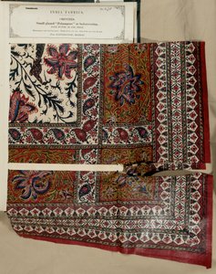 Kleines glasiertes Palampore- oder Bettbezugsmuster aus Masulipatam in Madras, aus The Collection of the Textile Manufacturers of India, von John Forbes Watson, veröffentlicht 1866 von Indian School