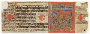 Die Brahmani Devananda auf ihrer Couch, aus dem Kalpasutra