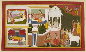 Die Geburt von König Dasarathas vier Söhnen: Rama, Bharata, Lakshmana und Satrughna