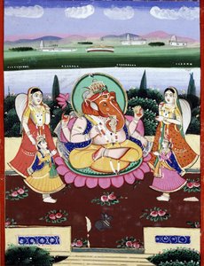 Die Gottheit Ganesha, Tochter von Shiva und Parvati. Indischer Volksdruck des 19. Jahrhunderts